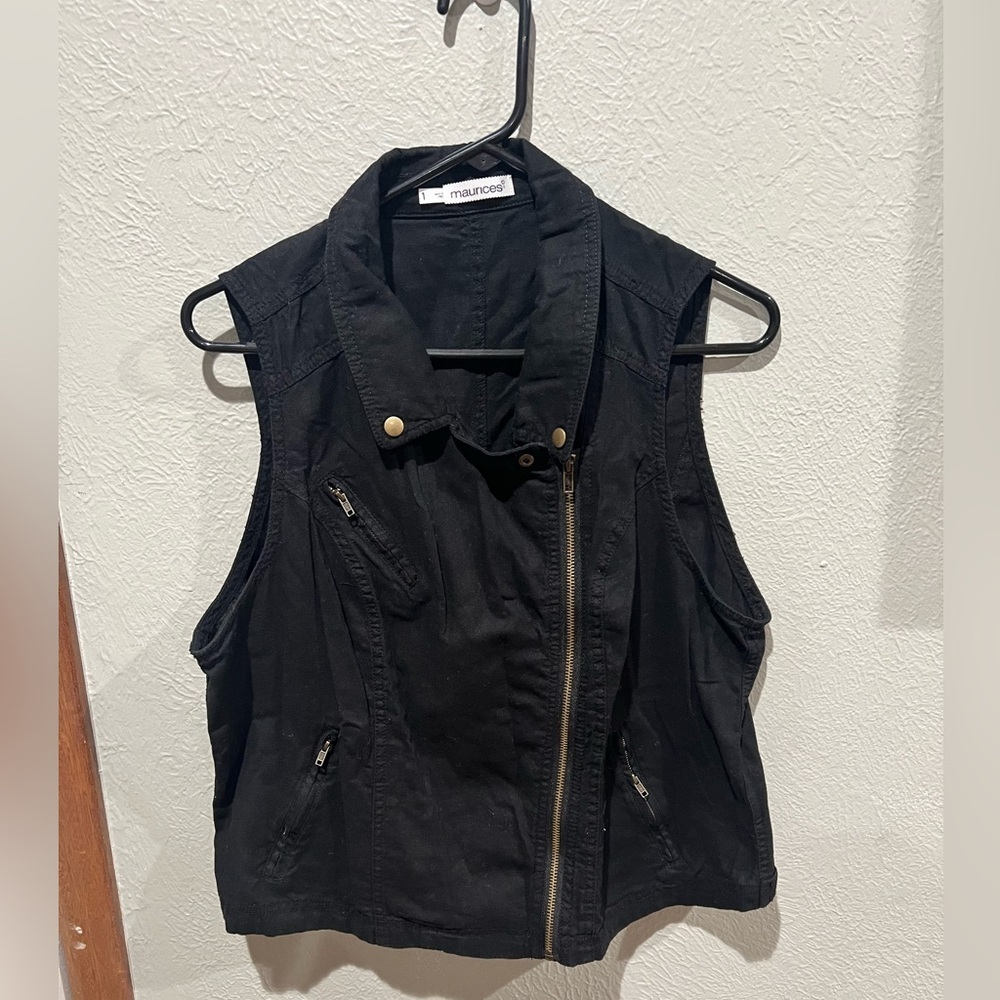 Maurices Black Vest with Zipper Detail Linen Cotton Blend Size 1 EUC